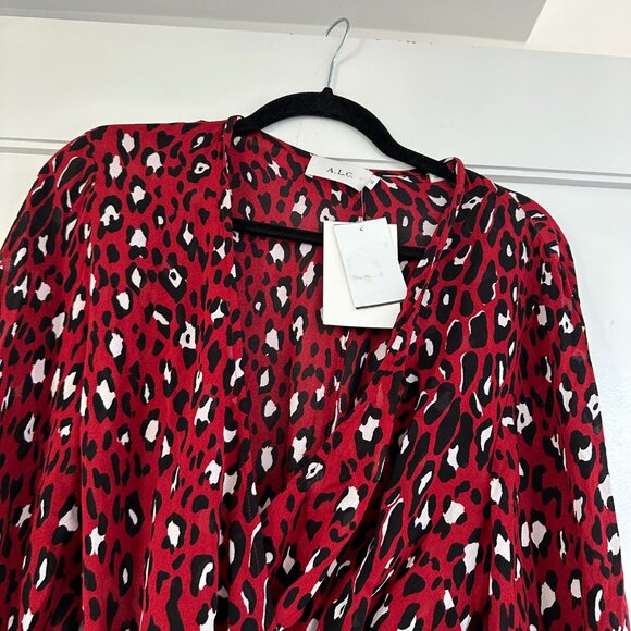 NWT A.L.C. Mini Dress Long Sleeves Leopard Print Wrap Tie-Up Belt Deep V-Neck - Picture 9 of 14